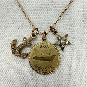 Catherine Popesco Bon Voyage Charm Necklace Cruise Ship Anchor Star Gold Tone